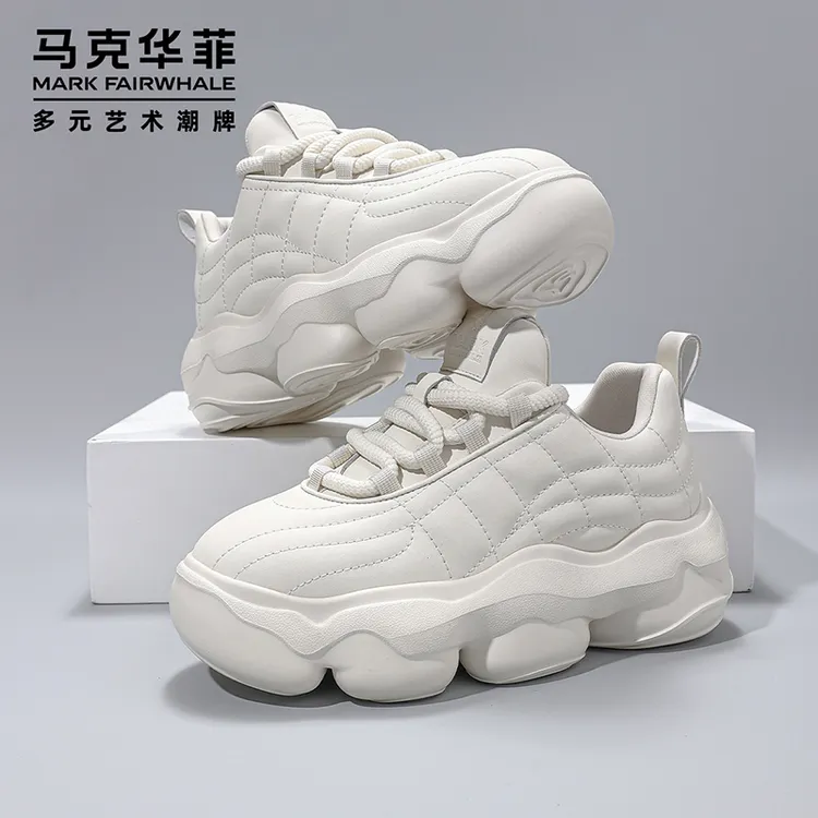 马克华菲加绒增高老爹鞋男新款秋冬百搭面包鞋真皮运动小白鞋休闲