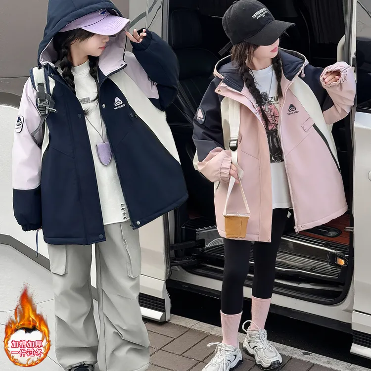 女童加棉加厚外套2025冬季新款5-15岁大童洋气休闲派克服冲锋衣服
