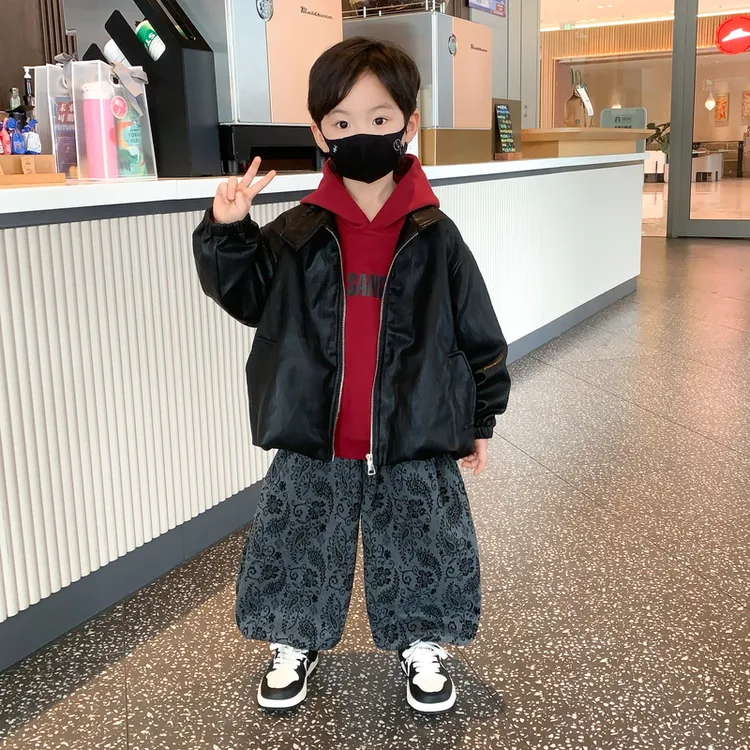 男童套装2025春秋新款酷帅小男孩衣服宝宝卫衣儿童装皮衣三件套潮
