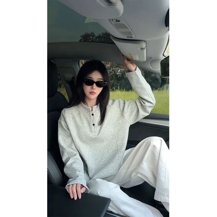 POLO衫亨利领长袖t恤男款秋季潮牌解构拼接设计感正肩打底衫卫衣