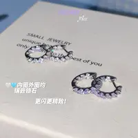 铜合金锆石耳饰 E408 耳畔反光板 爆闪满钻百搭基础款直针耳扣 
