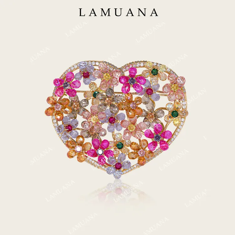 合金胸针 LAMUANA心花绽放胸针小众设计感心形花朵别针礼物93792