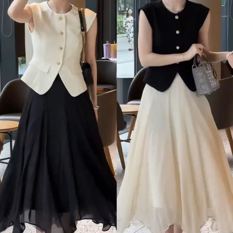 2025春夏新款时尚显瘦气质女士网红洋气两件套百搭款D6016