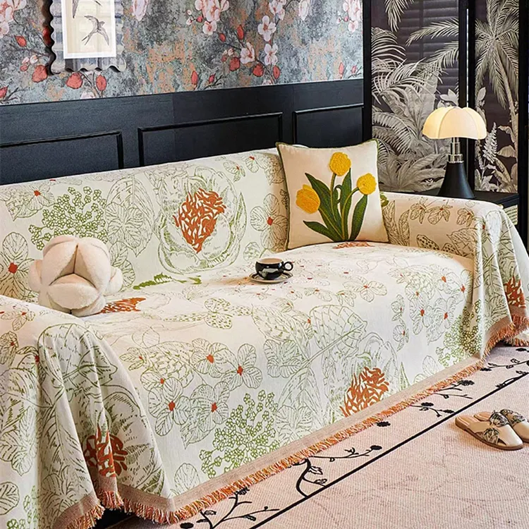 加厚新中式复古沙发巾四季通用防猫抓雪尼尔懒人一片式沙发盖布