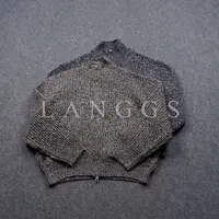 LANGGS&浪叔-25秋季羊毛混纺双色纱线针织立领开衫毛衣一ZD-55101