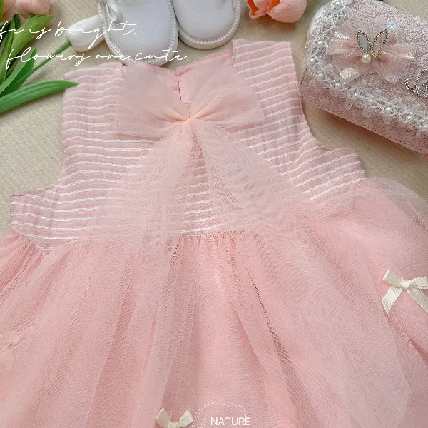 儿童连衣裙2025夏季新款无袖背心网纱礼裙超萌宝宝蝴蝶结公主裙