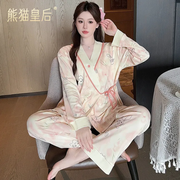 带胸垫纯棉月子服春秋产后哺乳孕妇睡衣夏季薄款可外穿产妇家居服