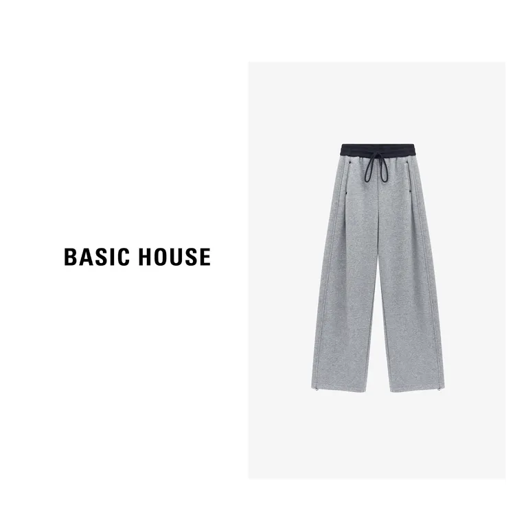 Basic House/百家好针织直筒时尚休闲百搭宽松长裤-B0625B5PGZ2