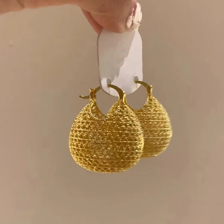 铜合金耳饰 古法镂空金色钱袋子耳扣女中式复古高级轻奢耳钉耳饰