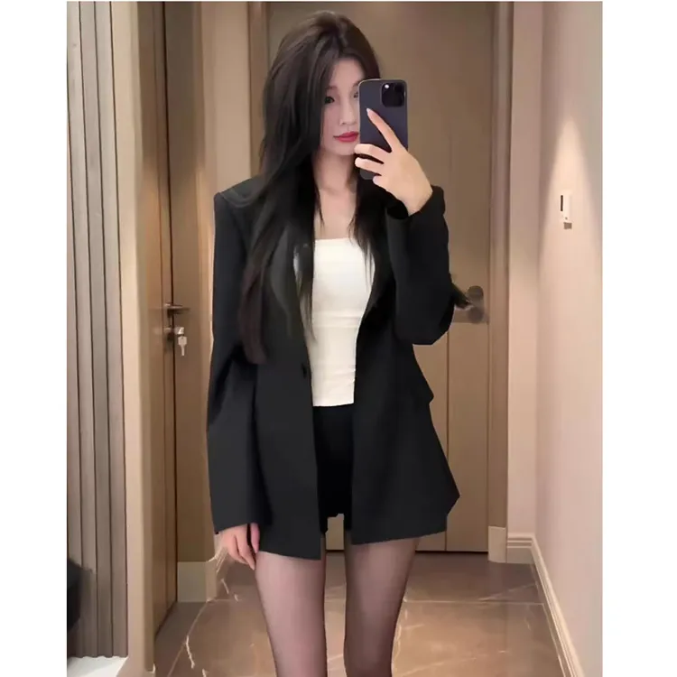 秋季幂式穿搭高级感掐腰西装外套女2025新款小个子黑色薄款小西服