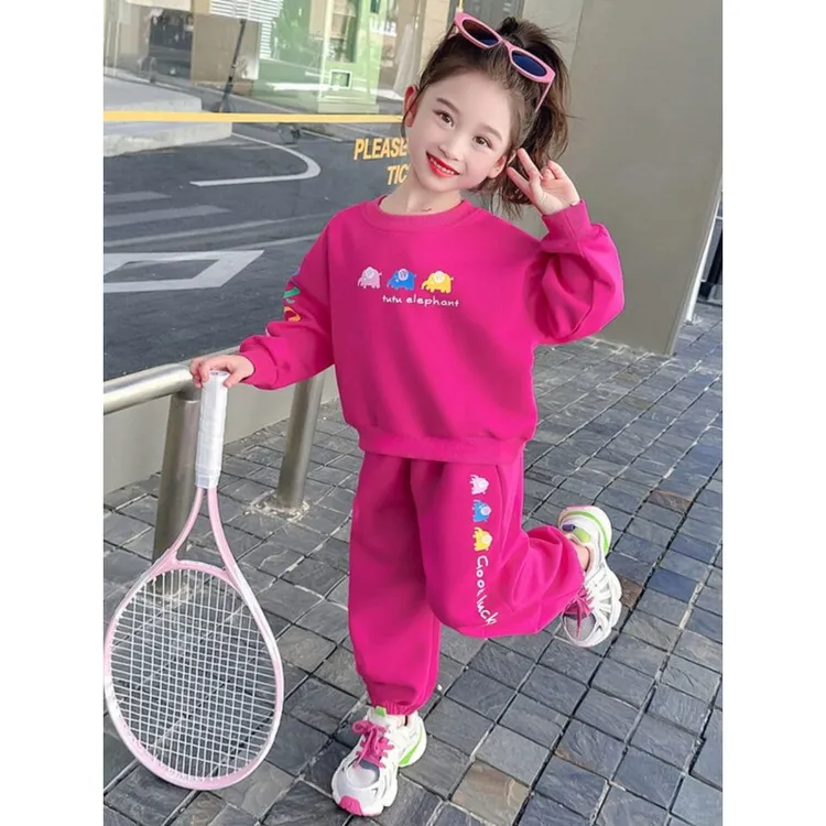 女童春季卫衣卫裤套装2025新款儿童动物圆领运动装春秋款宝宝衣服