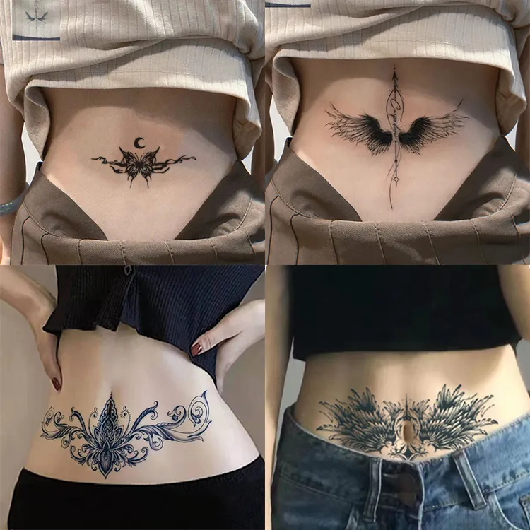 花胸纹身贴防水持久后背小腹草本半永久逼真纹身图案女遮疤纹身贴