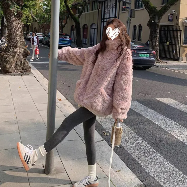 冬季立领保暖外套慵懒风毛绒外套