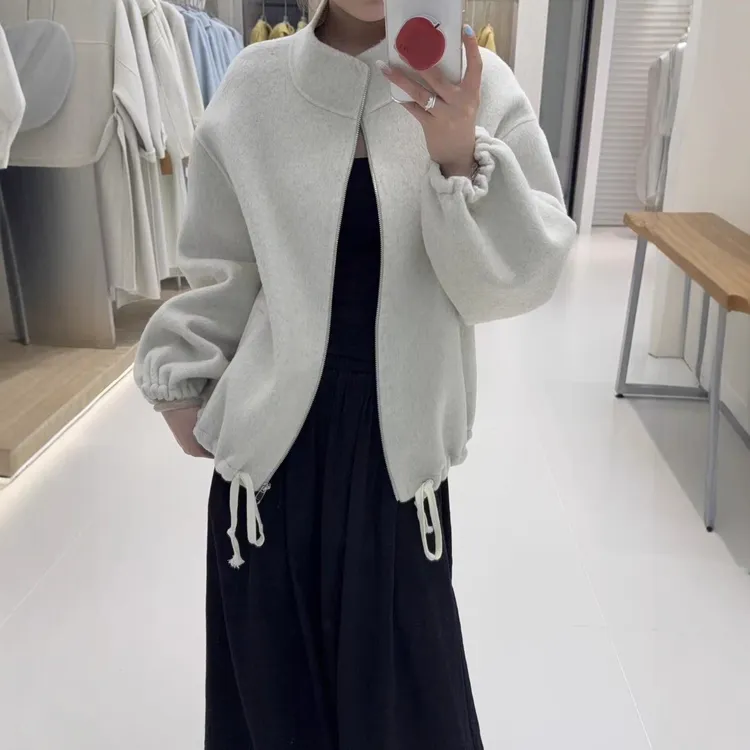 2025秋冬新款拉链短款双面羊毛大衣收袖口下摆宽松时尚毛呢外套女