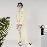 知莺秋冬新款时尚睡衣女格纹可爱套装家居服女士保暖双面绒65040