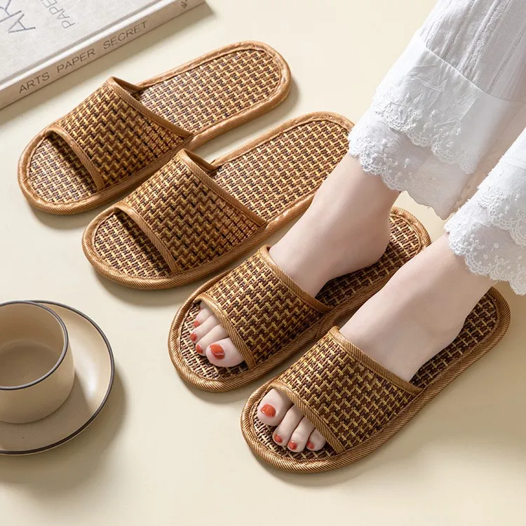 亚麻拖鞋女夏季情侣居家室内地板家用家居藤草防滑麻拖鞋男四季夏