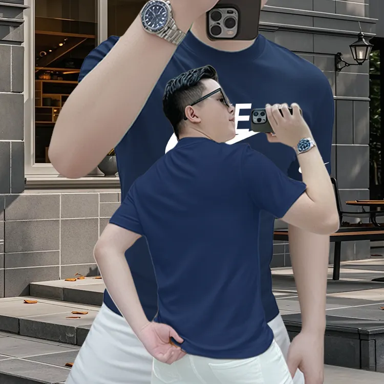 2025夏季休闲男士纯棉短袖t恤轻奢百搭简约潮流宽松圆领半袖T恤男