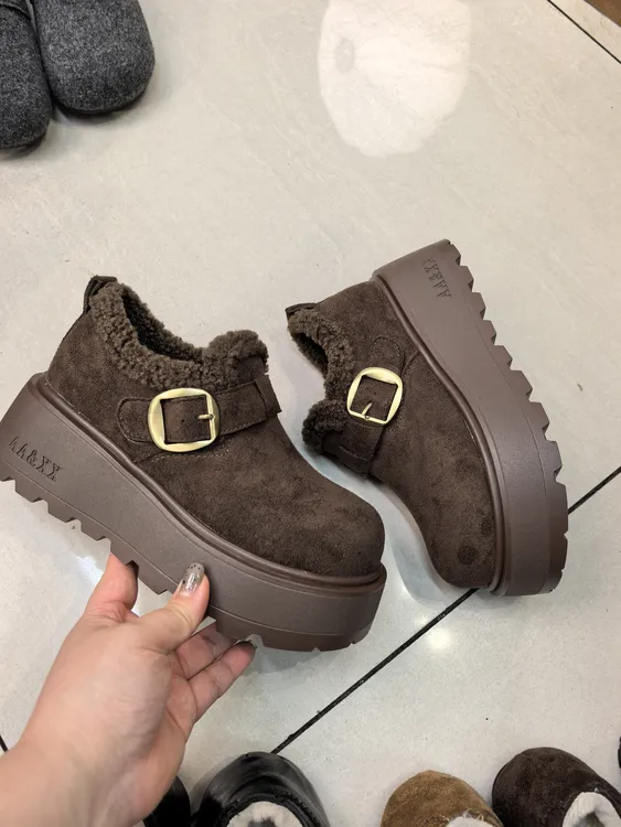 厚底增高五公分加绒一脚蹬女款冬季保暖风勃肯雪地棉鞋新疆包邮