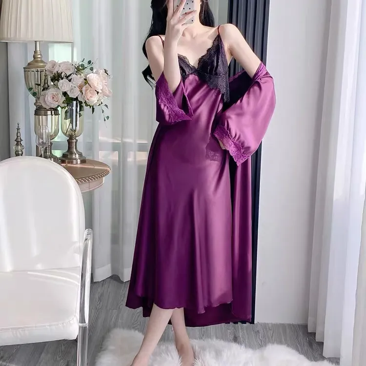 【紫气东来】蕾丝高级感冰雪丝家居服韩版蕾丝轻奢睡衣显瘦性感睡裙