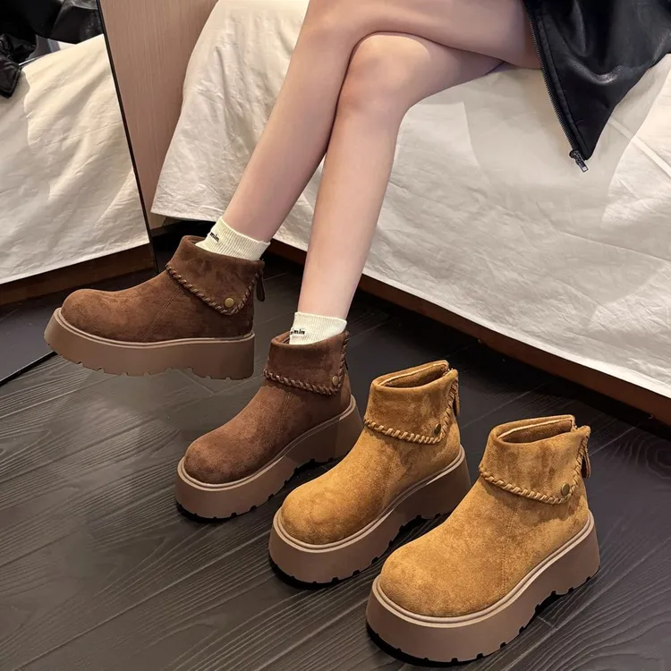 贾不假短靴女款2025新款秋季厚底增高小个子休闲马丁靴子