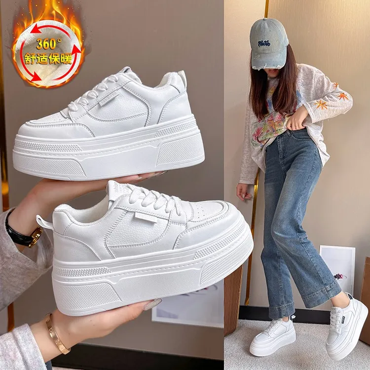 7厘米真皮秋冬厚底增高小白鞋女2025新款休闲时尚百搭板鞋加绒