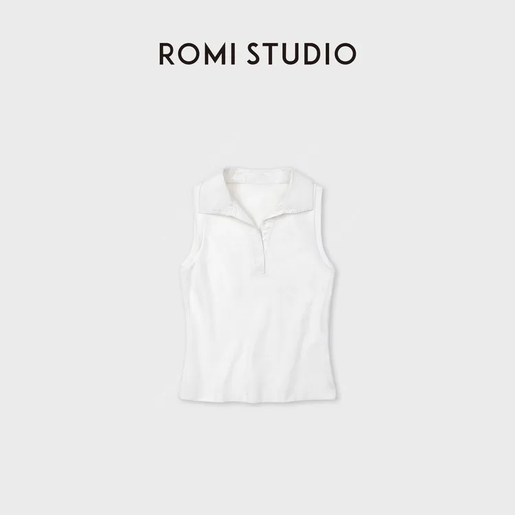ROMI STUDIO珠地网眼快干polo翻领无袖修身背心上衣 RWDSS62266