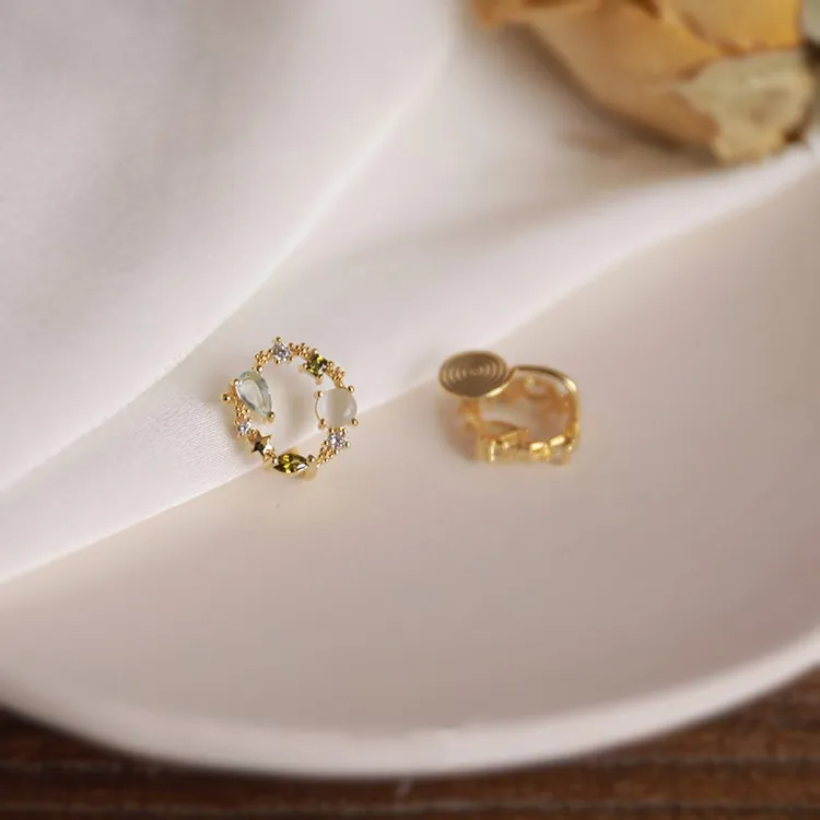 铜合金耳饰 2025新款猫眼锆石耳夹小仙女轻奢高级感气质独特耳环