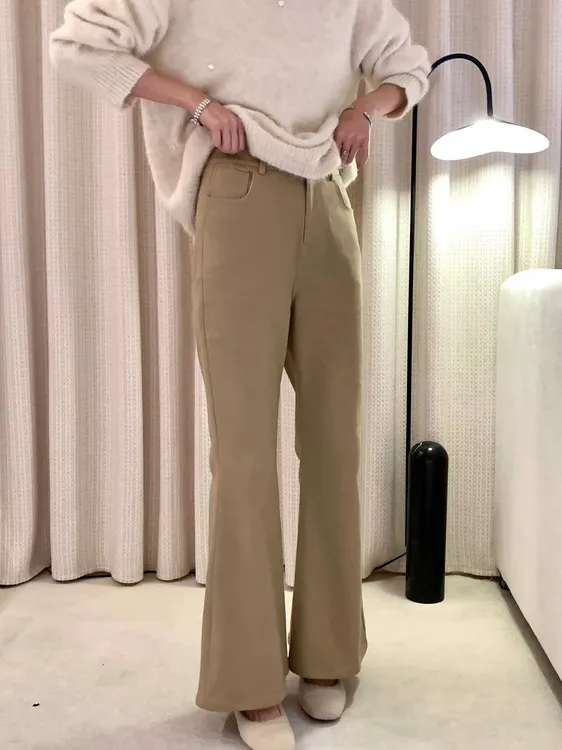 【芝士Cheese】绝dui舒适区 极简牛仔百搭小众一体绒设计加绒微喇裤