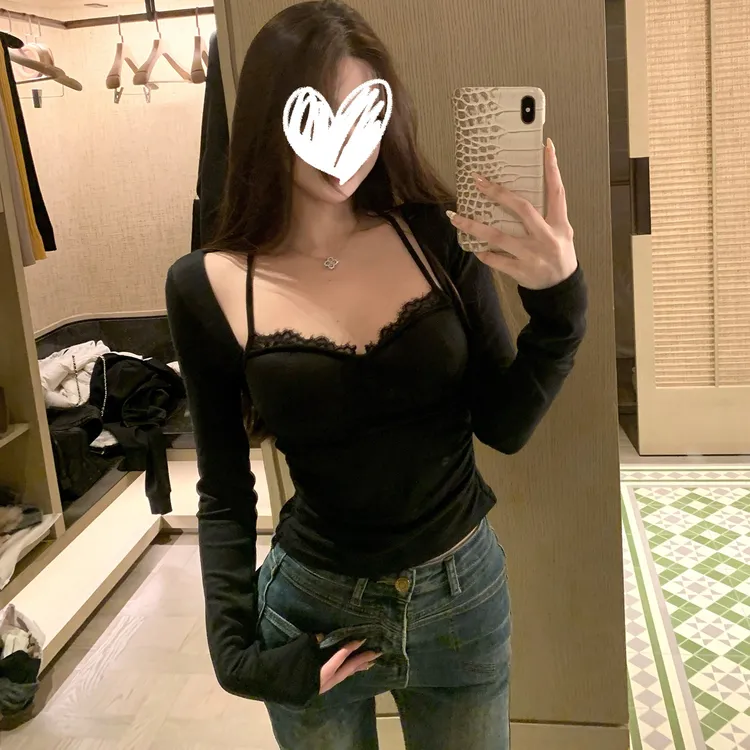 秋冬新款法式气质带胸垫长袖显瘦挂脖辣妹打底衫t恤内搭女上衣潮