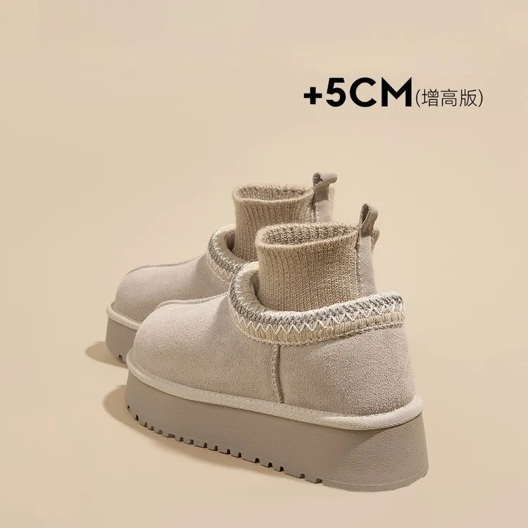 复古厚底增高雪地靴女2025新款冬季加绒保暖毛毛鞋女休闲运动棉鞋