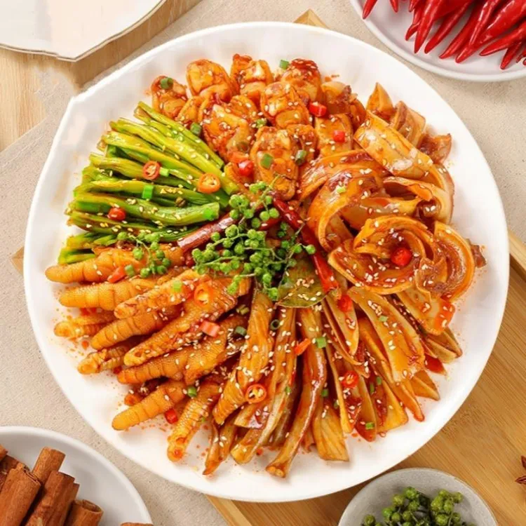 满山馋脆卤椒麻大杂烩无骨鸡爪贡菜休闲开袋即食卤味小吃罐装零食