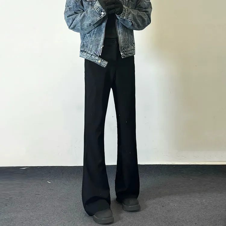 【QLTTQ】冬季西裤 cleanfit休闲黑色小众垂感简约显高弯刀微喇裤男