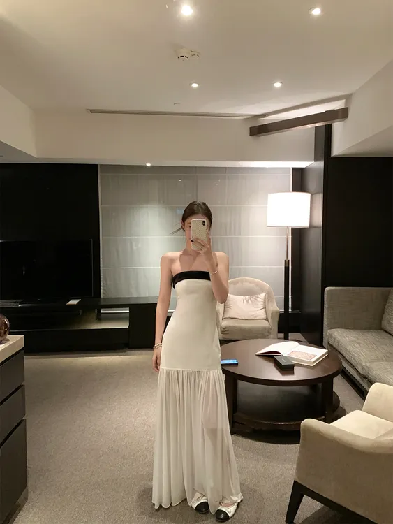 慕拾里MSL 生日裙子修身显瘦气质无袖蝴蝶结抹胸裙春夏白色连衣裙