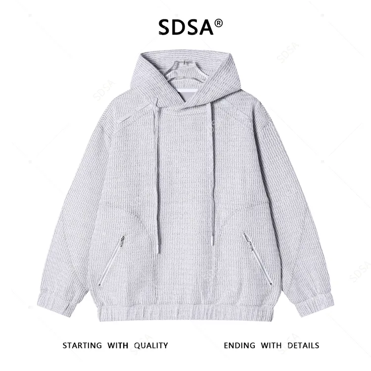 SDSA男士秋冬新款痞帅男装潮牌拉链口袋抽绳连帽卫衣百搭时尚上衣