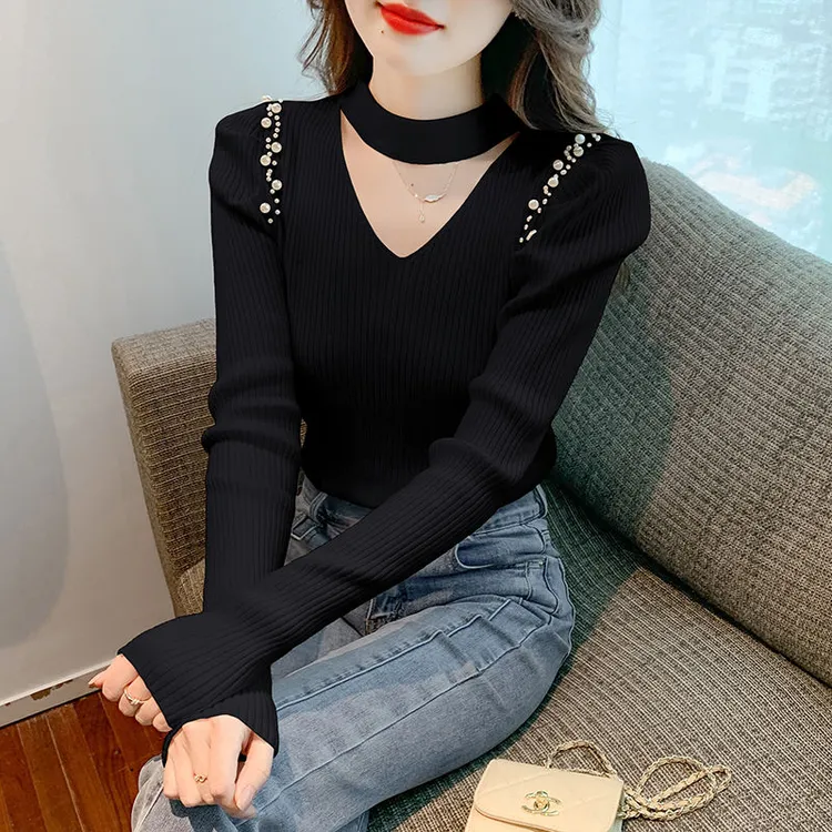 半高领长袖针织衫女秋冬装2025年新款设计感小众修身打底内搭毛衣