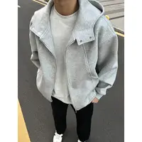 美式高街重磅纯色开衫连帽卫衣男秋冬季潮牌宽松休闲情侣拉链外套