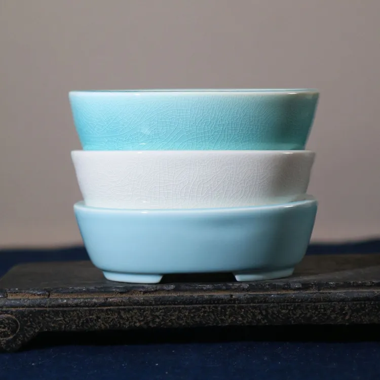 觅陶乡紫砂花盆手工盆景盆椭圆形陶瓷盆古典禅意开片冰裂纹