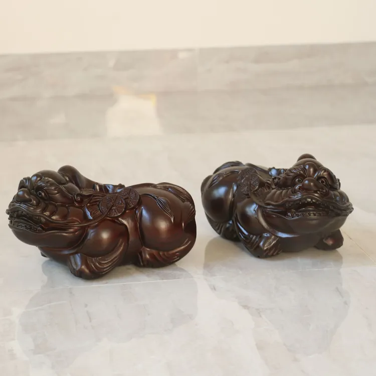 木皮丘黑檀木质貔貅摆件一对家居客厅办公室装饰木雕超大号40公分