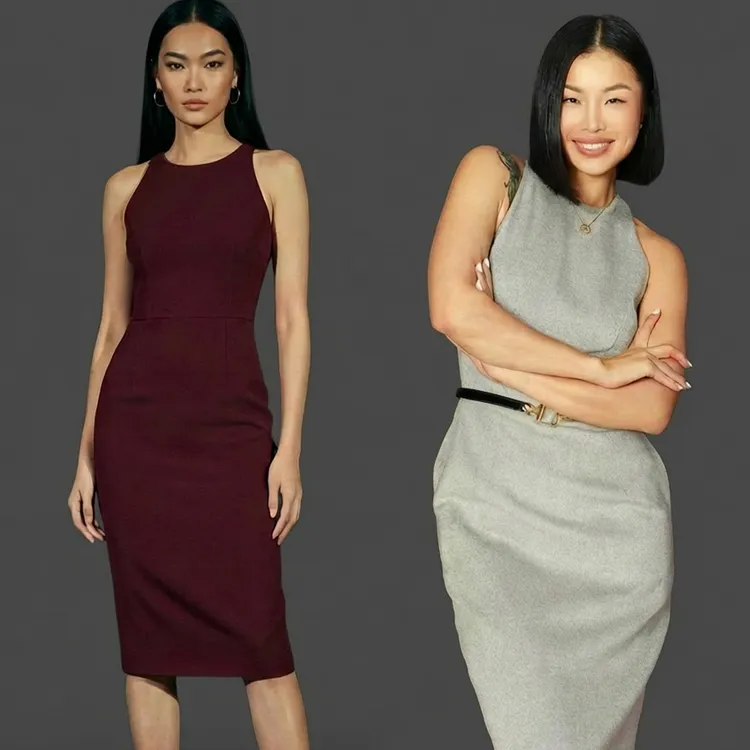 丝毛混纺奢品圆领削肩时髦收腰包臀职场大女主连衣裙