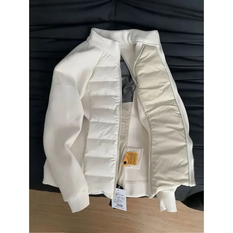 白色轻便排骨羽绒服男冬季加厚修身内胆立领运动情侣短款薄外套女