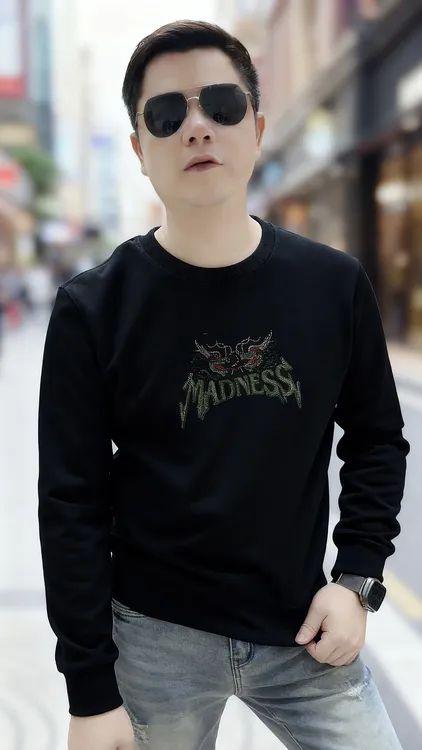 秋季韩版潮流加绒圆领极简穿搭百搭男士卫衣修身印花打底衫8291