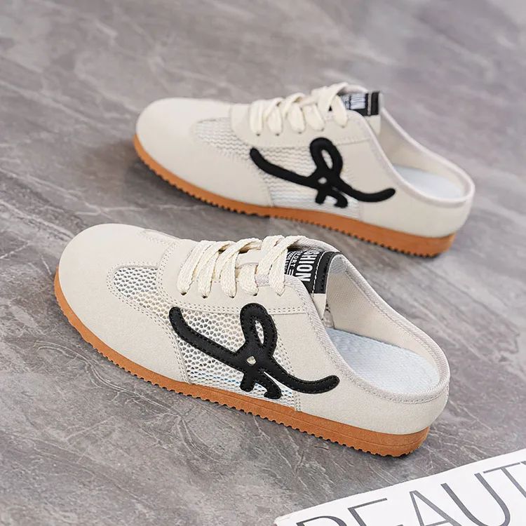 时尚2025夏季新款平底女鞋透气网面休闲鞋百搭凉鞋包头无后跟半拖