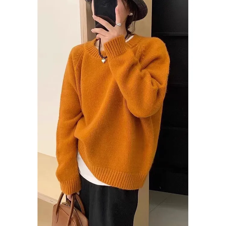 糖果色毛衣女秋冬韩系小众别致上衣宽松慵懒百搭软糯慵懒针织衫厚