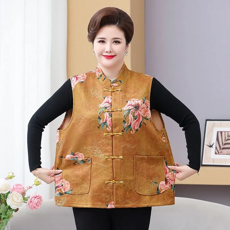 大码中国风上衣 秋季民族风马甲坎肩薄款上衣宽松春秋新款中老年