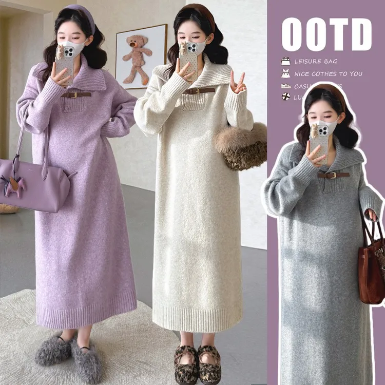 【可乐】2025秋冬套装韩版时尚宽松翻领加厚高级感简约连衣裙