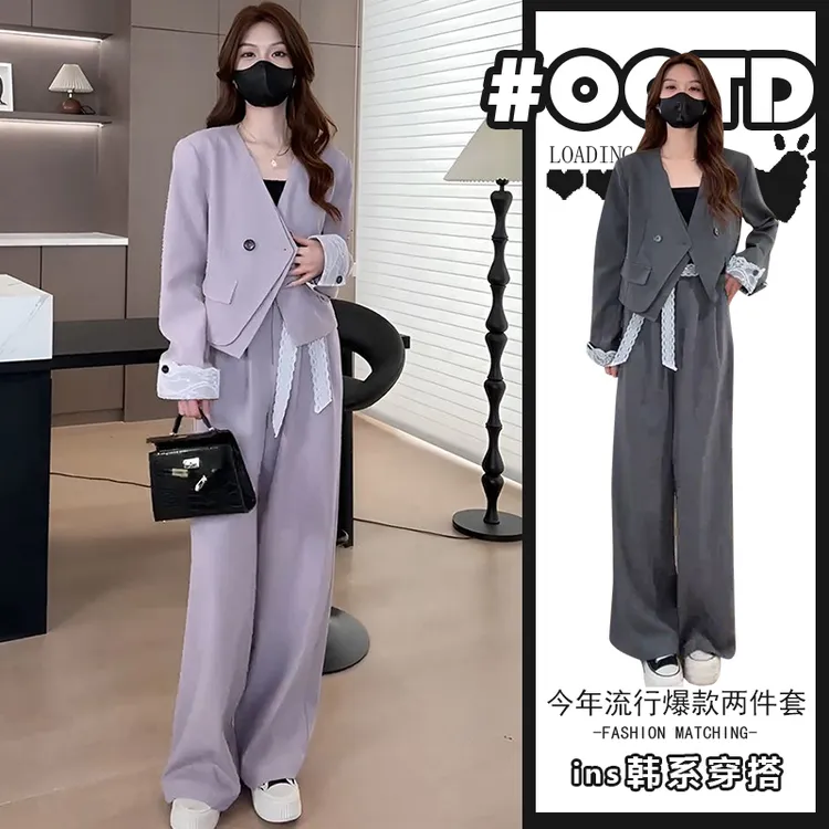 高级感时尚西服套装女高腰显瘦休闲裤春秋新款西装外套气质两件套