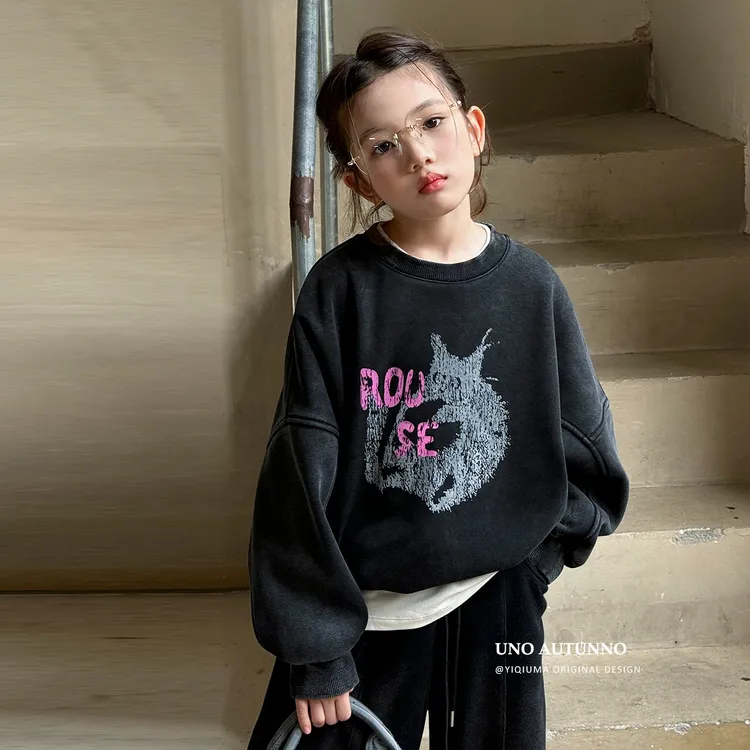 现货「UNO AUTUNNO」【街头暮色】洗褪云舒棉女中大童冬卫衣GD2438