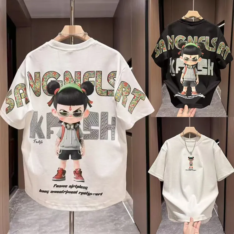 拽酷哪吒亲子系列~儿童短袖上衣中大童男孩夏季纯棉潮t