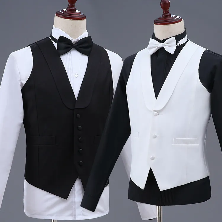 新款男士马甲黑白款演出服主持司仪演讲舞台装修身背心服装马夹