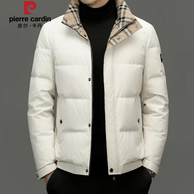皮尔卡丹冬季男士羽绒服防风立领白鸭绒加厚保暖外套中年爸爸装